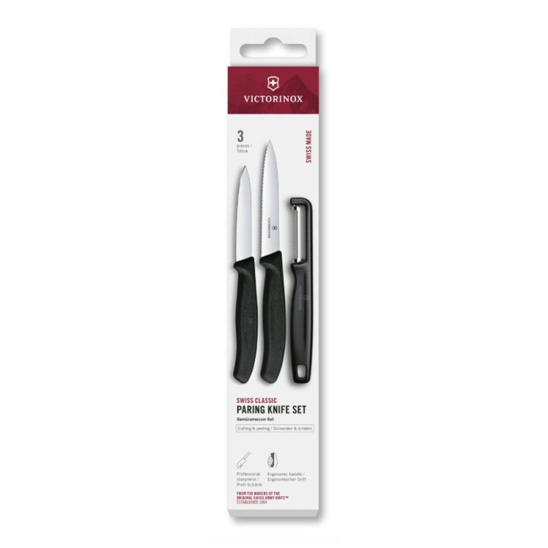 Victorinox Paring Knife Set su skustuku 3 vnt. juodi | Expedition.lt oficialus Victorinox atstovas