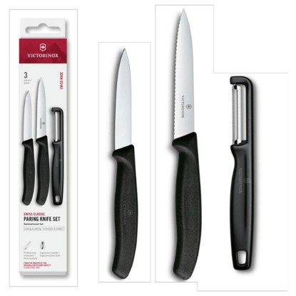 Victorinox Paring Knife Set su skustuku 3 vnt. juodi | Expedition.lt oficialus Victorinox atstovas