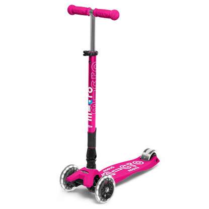 Maxi Micro deluxe foldable led shocking pink paspirtukas