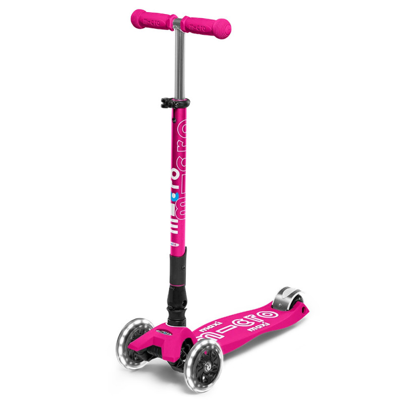 Maxi Micro deluxe foldable led shocking pink paspirtukas