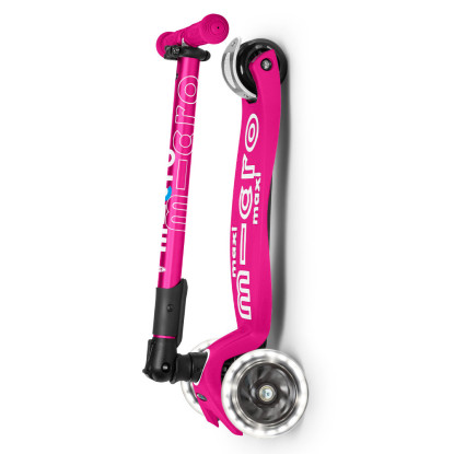Maxi Micro deluxe foldable led shocking pink paspirtukas
