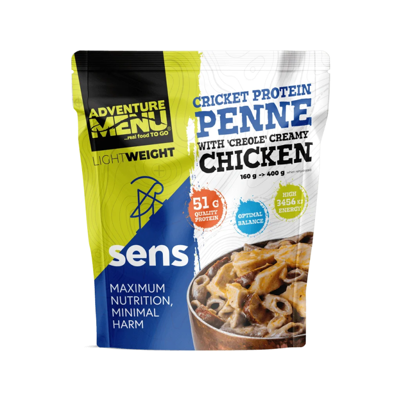 Adventure menu Cricket protein penne with Creole creamy chicken