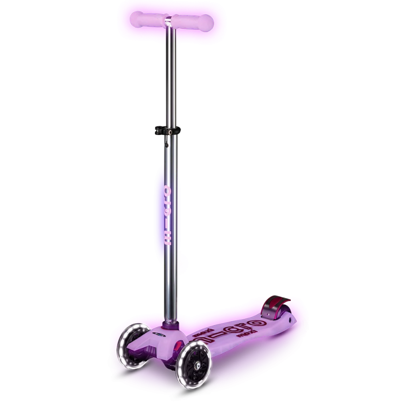 Maxi Micro Deluxe Glow LED – šviečiantis triratukas paspirtukas, violetinis