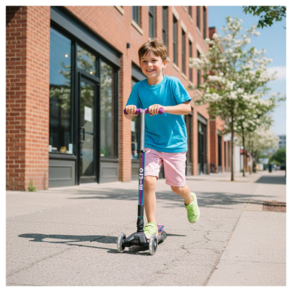 Maxi Micro Deluxe Foldable LED Neochrome Purple Kids Scooter