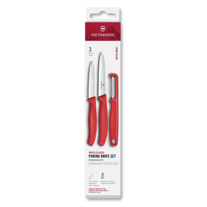 Victorinox Swiss Classic Paring Knife Set with I-Peeler 3 Pieces Chili Red